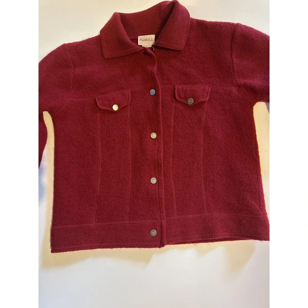 VINTAGE Crystal Kobe Sweater Womens‎ Red 100% Wool Cardigan Made In Mexico